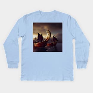 Viking Raiders on Longships Kids Long Sleeve T-Shirt